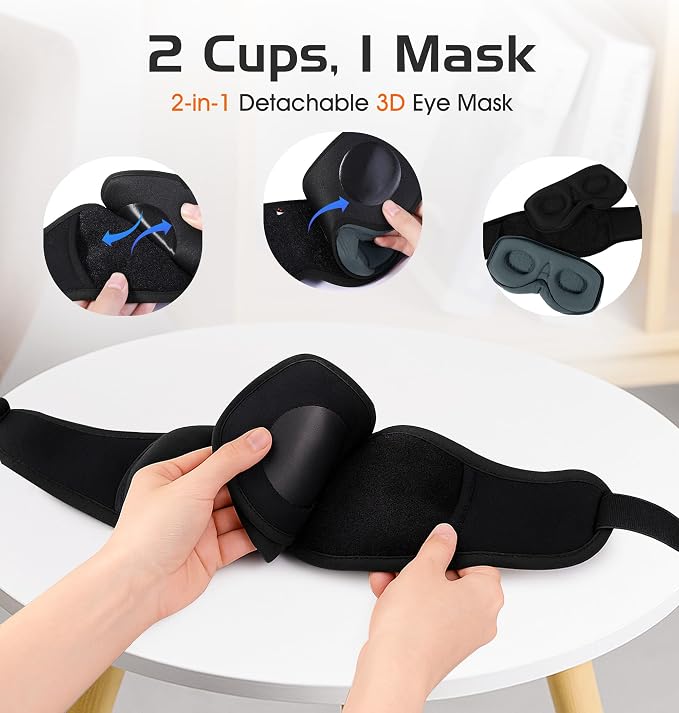 Bluetooth Sleep Mask, 2 in 1 Bamboo Cotton 3D Sleeping Headphones for Side Sleepers Sleep Mask with Timming Setting, Blackout Eye Mask for Sleeping Travel Meditation Men Women
