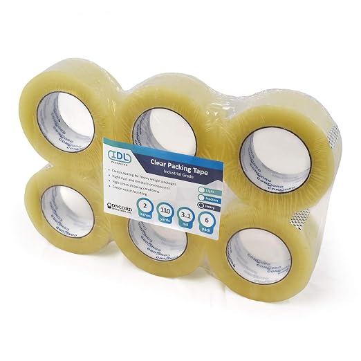 IDL Packaging Concord Packing Tape with Dispenser - 6 Rolls of 2" x 3.1 mil x 110 Yards, Clear Tape - Excellent Carton Sealing for Moving and Shipping