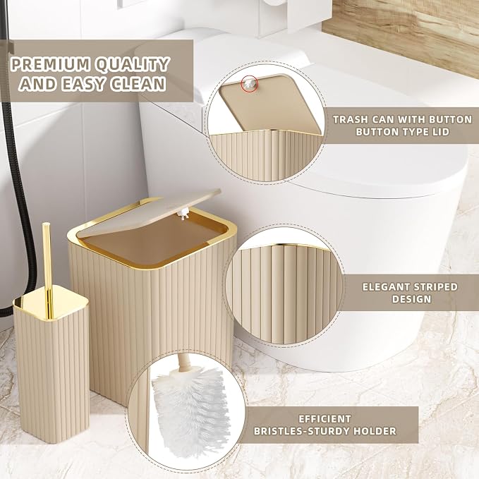 XLHOMO 26PC Bathroom Accessories Set - Gorgeous Beige Bathroom Set, Bathroom Accessory Set, Shower Curtain Set with Bathtub Mats for Shower Tub, Trash Can & Soap Dispenser