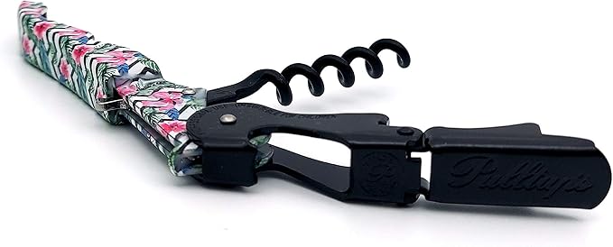 Pulltap's Genuine Collection Floral 900 Waiter's Corkscrew – Double-Hinged Wine Key with Sliding Foil Cutter – Patented Design – Made in Spain – Flower Black