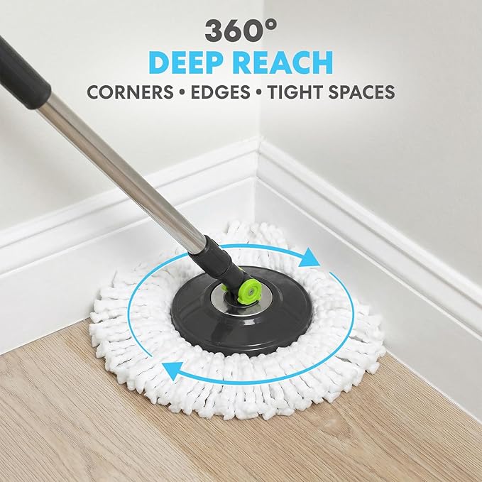 Simpli-Magic 360° Spin Mop and Bucket with Wringer – 3 High-Absorbent Microfiber Washable Heads, Soap Dispenser – Spinning Mop and Bucket Set for All Types Floor Cleaning