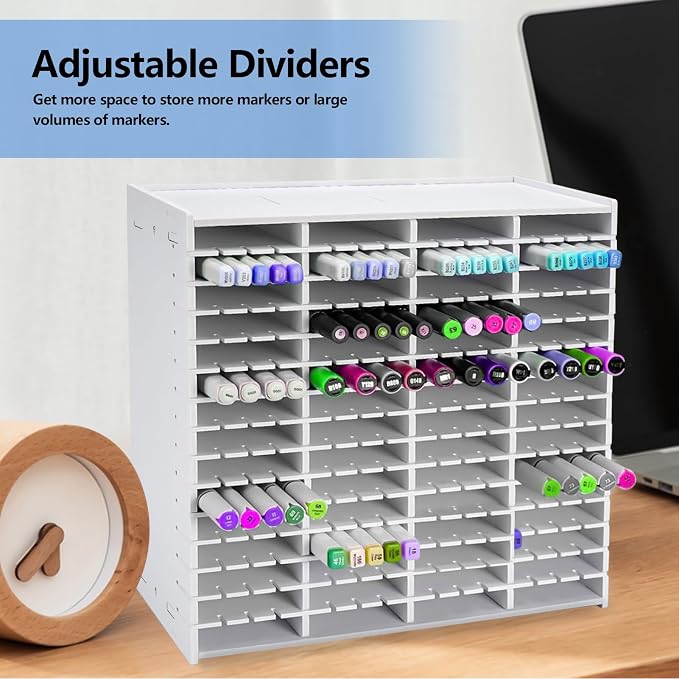 Marker Organizer, 240 Slots Marker Storage Organizer, Marker Holder with Divider Art Marker Rack for Pens Colored Pencils Art Brushes Adjustable Pencil Holder for Desk Organizer
