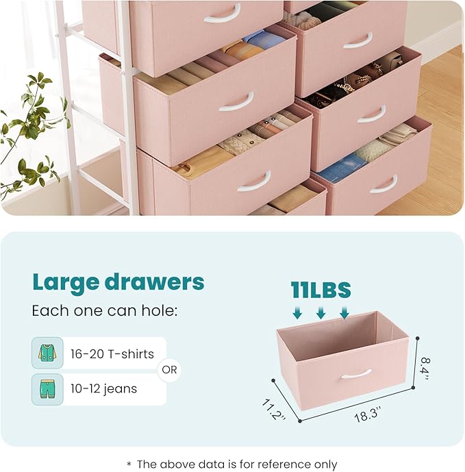 OLIXIS 8 Drawer Storage Dresser with Wood Top - Wide Fabric Chest Organizer for Bedroom, Closet, Living Room,Tower Cabinet, TV Stand, Hallway Entryway Furniture,Pink