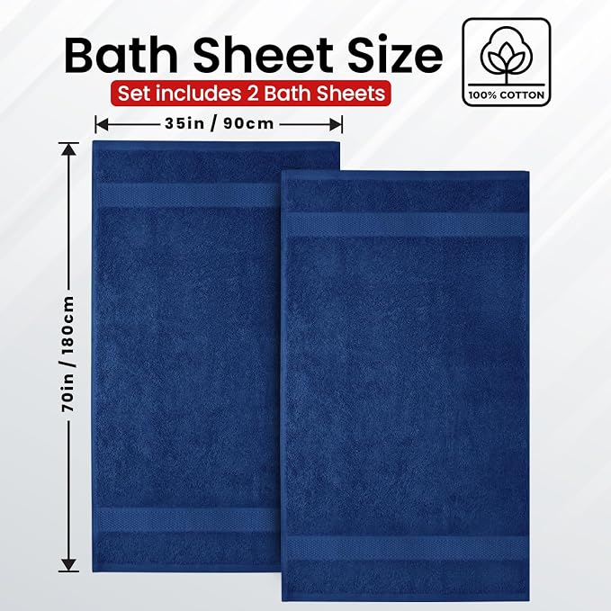 Infinitee Xclusives Jumbo Bath Sheets Towels for Adults – 600 GSM (35X70 Inches)– 100% Ring Spun Cotton, Soft and Absorbent Large Bath Towels for Bathroom (Tranquil Navy)