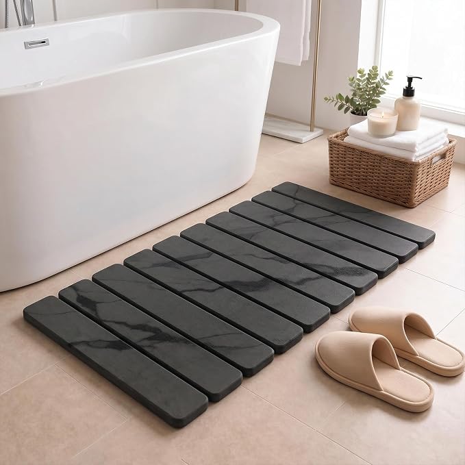 Large Stone Dish Drying Mat for Kitchen Counter, Quick Dry Stone Dishes/Bath Mats,Foldable Water Absorbing Diatomaceous Earth Drying Organizer Pad for Plate Rack Bottles Utensils(Dark Gray 24"×16")