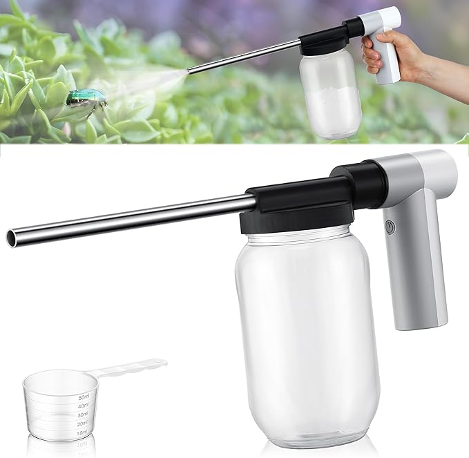Qualirey Electric Diatomaceous Earth Duster, Powder Duster with 7.5'' Extension Nozzle and 33Oz Bottle, Powder Sprayer for Pest Control/Home/Garden/Indoor/Outdoor