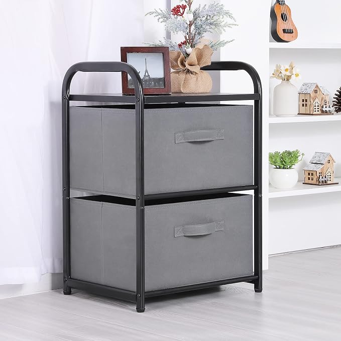 MAX Houser Dresser for Bedroom with 2 Drawers, Dark Grey | Wide Chest of Drawers, Fabric Dresser, Storage Organizer Unit with Fabric Bins for Closet, Living Room, Hallway