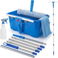 Window Cleaning Kit for Home and Commercial Use, 6 Ft Long Handle Professional Glasses Cleaner Squeegee with 3 Gallon Bucket and Spray Bottle and Scrubber, Car Windshield Washing Tool