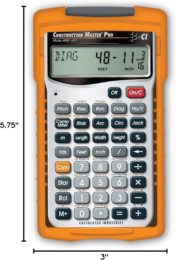 Calculated Industries 4065 Construction Master Pro Advanced Construction Math Feet-inch-Fraction Calculator for Contractors, Estimators, Builders, Framers, Remodelers, Renovators and Carpenters | Advanced Construction Math, Feet-Inch-Fractions, For Con...