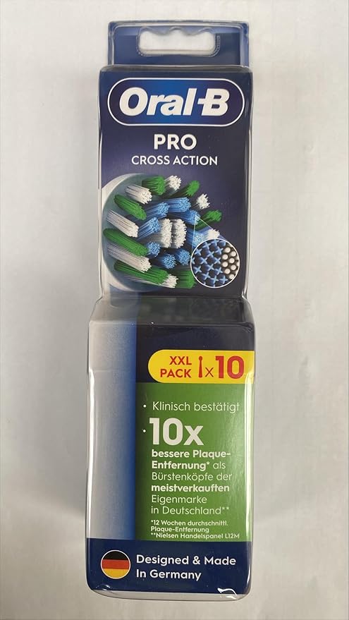 Oral-B Pro Cross Action Replacement Brush Heads, 10 Count (XXL Pack), Electric Toothbrush Refills, International Version