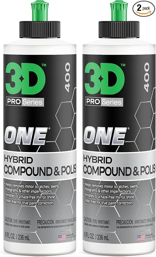 3D One Car Scratch & Swirl Remover Hybrid Rubbing Compound & Polish Buffing Compound for True Paint Correction 8oz Made in USA (Pack of 2)