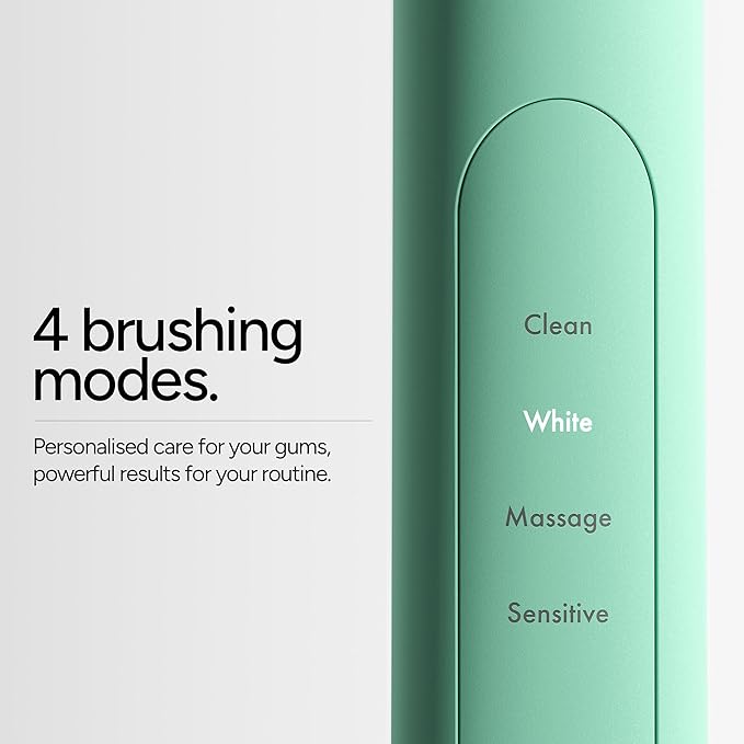 ORDO Sonic+ Electric Toothbrush for Adults, Advanced Smart Tech, 4 Brushing Modes, Fast Rechargeable, Sonic Toothbrushes Over 4 Weeks Battery Life, Silicone Polishing Element, USB Charger, Mint Green