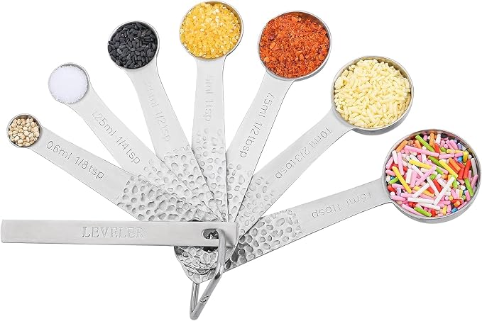 Measuring Cups and Spoons Set 14, Metric & US 18/8 Stainless Steel Measuring Cups and Spoons Set, Dry & Liquid Metal 6 Measure Cups & 7 Measure Spoons w/Leveler for Kitchen & Baking