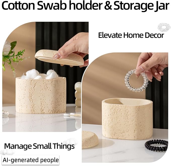 Bathroom Accessories Set, Travertine Stone Look, 5 PCS, Yellow | Modern, Bathroom Set with 13.53 OZ Soap Dispenser, Toothbrush Holder, Tumbler, Vanity Tray, Cotton Swab Jar for Countertop