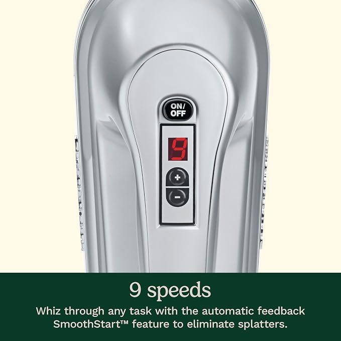 Cuisinart Electric Hand Mixer, 9 Speeds, Extra Long Beaters, 220W | 200W mixer electric handheld design with adjustable speed settings, dishwasher-safe beaters & a beater-eject lever, HM-90BCS