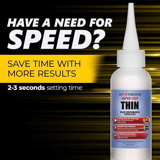 Starbond Super Fast Thin CA Glue – Super Glue Pro Kit with Precision Microtips Anti-Clog Cap & Extra Nozzles – Premium Cyanoacrylate Adhesive for Cracks, Joints, Woodturning, Hobby & Repairs, 2 oz