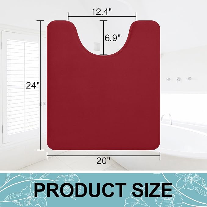 Smiry Memory Foam Toilet Rugs U-Shaped 24x20, Extra Soft Absorbent Non-Slip Contour Bathroom Rugs, Machine Washable Bath Mats for Toilet, Red