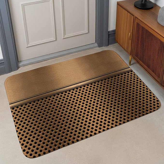 Brown Metal Hole Bathroom Rugs Non Slip Washable Bath Mat Absorbent Low Pile Front Door Mat Modern Copper Net Eye Hole Pattern Indoor Doormat for Kitchen Entryway Shower Decor Accessories 19.7"x31.5"
