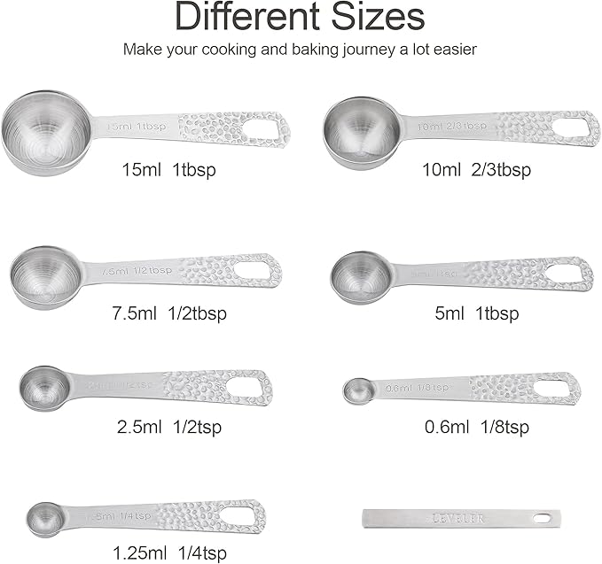 Measuring Cups and Spoons Set of 14, 18/8 Stainless Steel Measuring Cups Spoons Set, 6 Measure Cups and 7 Measure Spoons with Leveler
