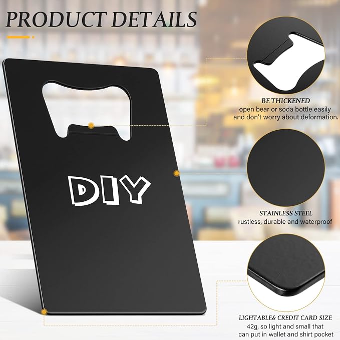 60 Pcs Credit Card Bottle Opener Groomsmen Bridesmaid Wallet Bottle Opener Beer Wine Stainless Steel for Wallet Pocket Party Wedding Favor, Black