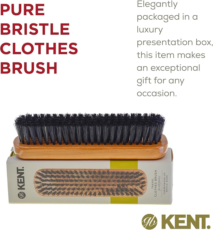 Kent CC2 Finest 100% Handcrafted Clothes Brush: Black Boar Bristle & Nylon Mix with Cherrywood Handle - Travel-Size Lint/Fuzz Remover for Cashmere, Wool, Silk; Suede Brush & Pet Hair Lint Roller