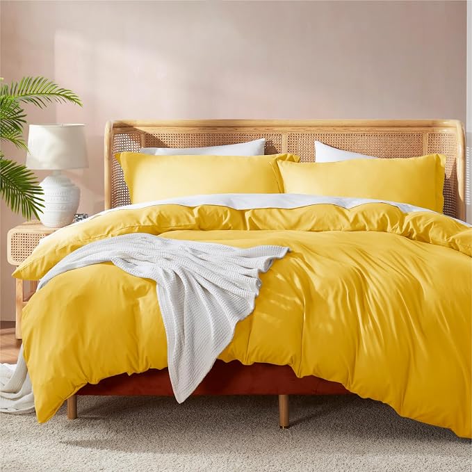 Nestl Yellow Duvet Cover Queen Size - Soft Double Brushed Queen Duvet Cover Set, 3 Piece, with Button Closure, 1 Duvet Cover 90x90 inches and 2 Pillow Shams
