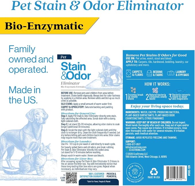 Eco Strong Pet Stain and Odor Remover - Cat Urine Enzyme Cleaner Destroyer, Urine Destroyer for Dogs, Pet Urine Enzyme Cleaner - 160 Oz