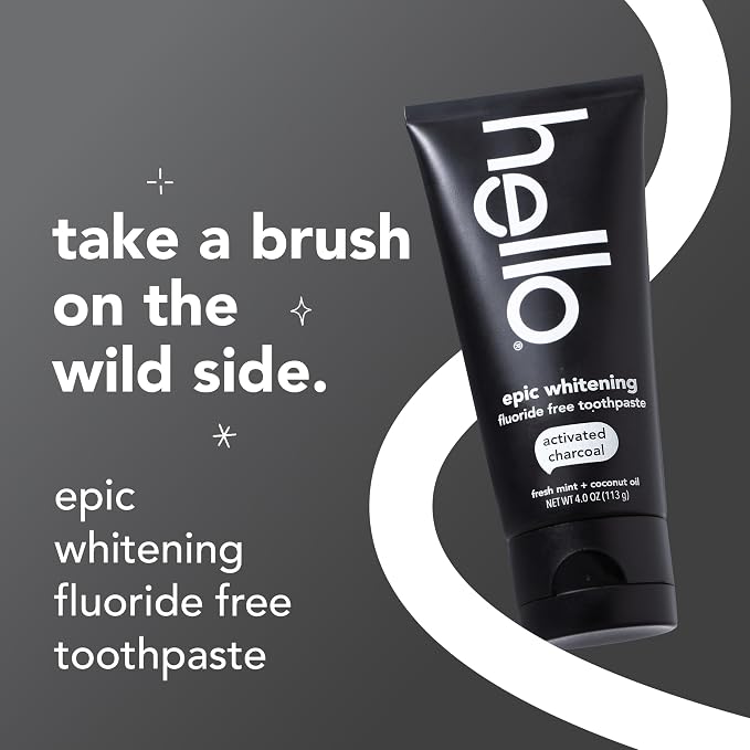 hello Epic Whitening Activated Charcoal Fluoride Free Toothpaste, 3Pk, 4 oz | Black Paste with Fresh Mint and Coconut Oil, Whitens Teeth Naturally, Enamel Safe, Vegan, SLS Free, Dye Free