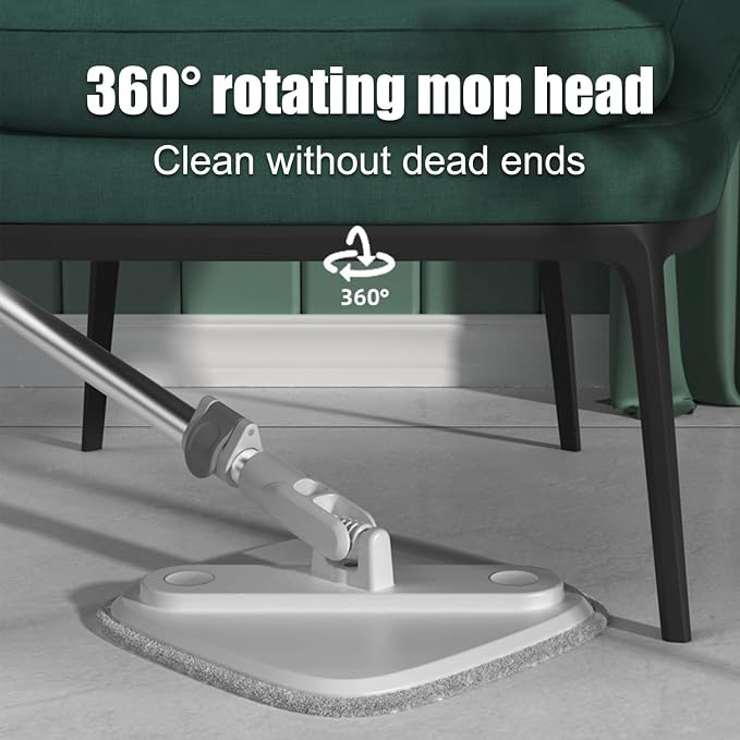 Spin Mop and Bucket with M16 Self Separation Dirty and Clean Water System with 2Pads, Self Wringing 360° Rotating Clean Mop-Head and Bucket Set for Hardwood Tile Marble Floors Mop-Grey