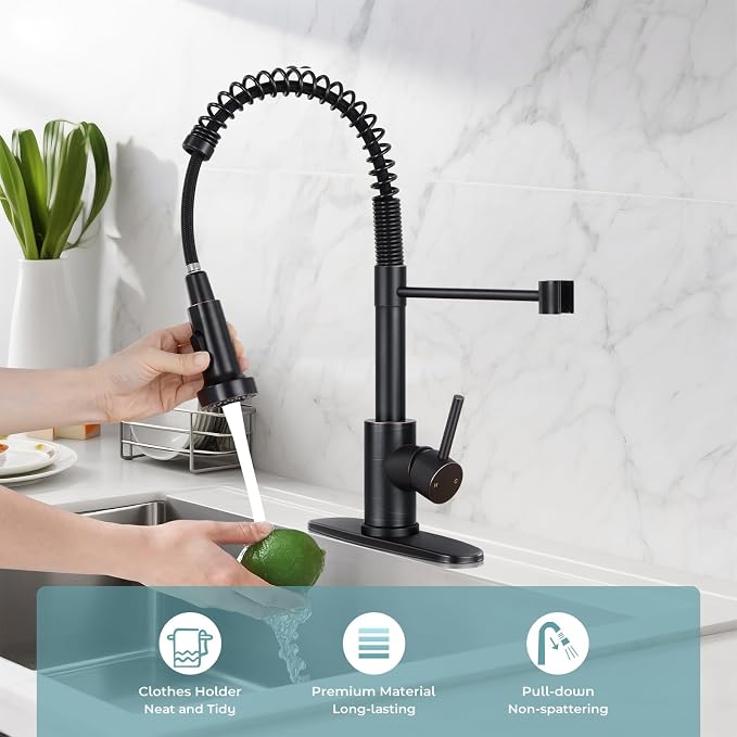 Kitchen Faucet with Pull Down Sprayer Oil Rubbed Bronze | 2-mode sprayer, 360° high arc spout, 304 SS build, drip-free valve, fingerprint-resistant, DIY install, NSF certified