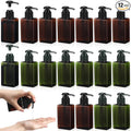 Domensi 12 Pcs 100ml /3.4 oz Pump Bottle Mini Travel Bottles Small Dispenser Containers Plastic Pump Lotion Dispenser Empty Square Travel Size Containers Toiletries (Green,Brown)