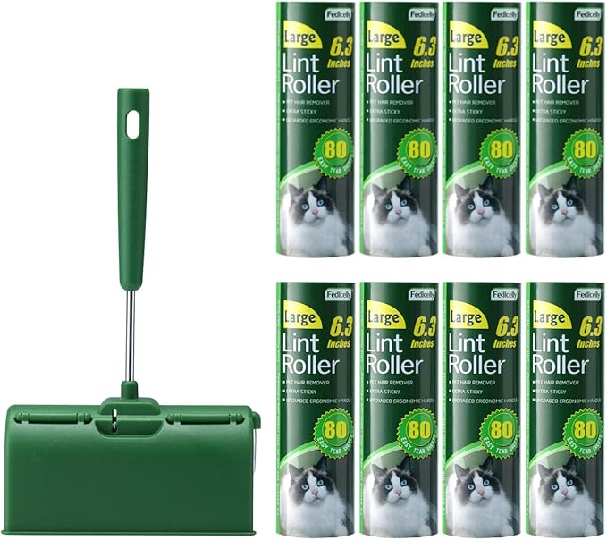 Fedicelly Large Lint Rollers Pet Hair Extra Sticky Furniture,Cat Dog Hair Remover Laundry Clothes Carpet,6.3 inches Wider with 640 Sheets Giant Lint Remover Brush for Couch