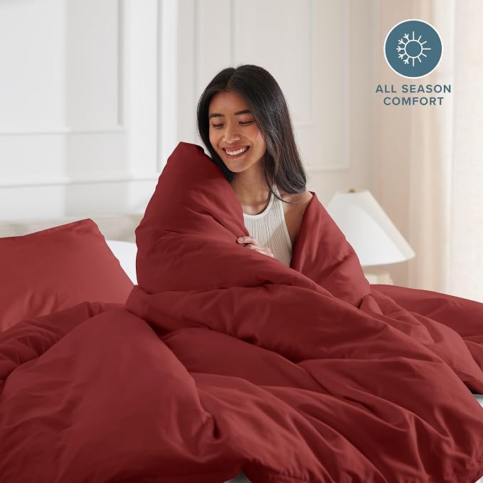 Bare Home Bedding Duvet Cover Queen Size - Premium 1800 Super Soft Collection - Lightweight, Cooling - Soft Breathable Bedding Duvet Cover (Queen, Rosewood)
