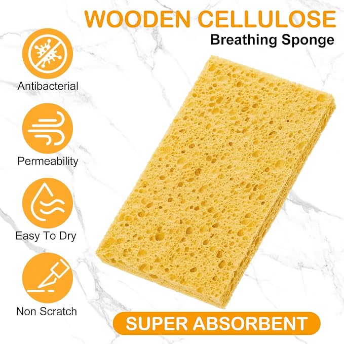 Zhengmy 48 Pieces Sponges Bulk Sponges Kitchen Compressed Sponge Natural Dish Sponge Compressed Wood Pulp Cleaning Without Scratching for Kitchen Bathroom, 3.9 x 2.4 x 0.12 Inch (Yellow)