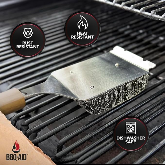 BBQ-AID 2-Pack Bristle Free Grill Brush Replacement Heads – Stainless Steel Poly Mesh Blend, No-Scratch Grill Cleaner Refills for BBQ Grill Brush and Scraper, Safe for All Grill Types