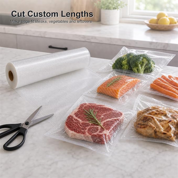 MAGIC SEAL Vacuum Sealer Bag Roll for Food, 12 in x 50 ft, 1 Roll | BPA-Free Nylon-PE, 4 mil Textured Side, Cut to Size for Freezer Storage, Sous Vide and Meal Prep
