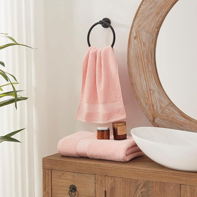 COZYART Luxury Bath Towel Set 6 Pcs, Pink 100% Turkish Cotton 650 GSM | OEKO-Tex 100 Certified Zero Twist Ring Spun, Soft Absorbent Quick Dry, Plush Fluffy, Breathable Hotel Quality for Daily Use