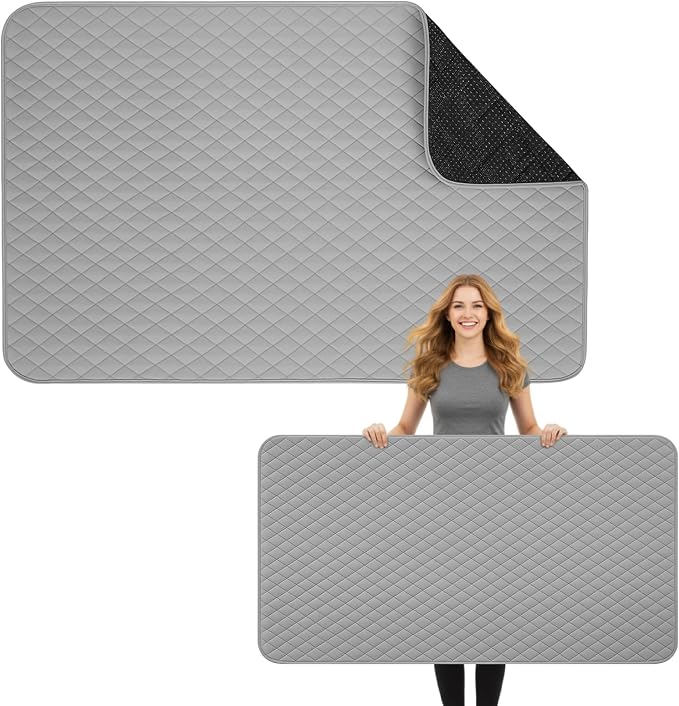 Tegeme 60 x 22 Inch Ironing Mat, Heat Resistant Foldable Iron Board Pad | For Tabletop & Countertop, Large Quilted Cotton Surface, Thick Heat Resistant Padding, Foldable Design, Home & Travel Use