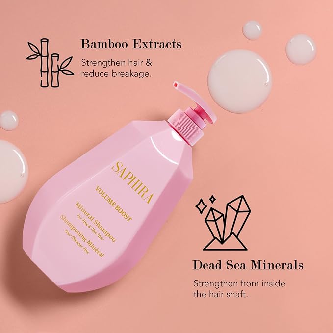 Saphira Volume Boost Shampoo with Dead Sea Minerals – Volumizing Shampoo for Fine & Thin Hair – Lightweight Body & Lift – Sulfate Free Professional Hair Care 34oz / 1000ml