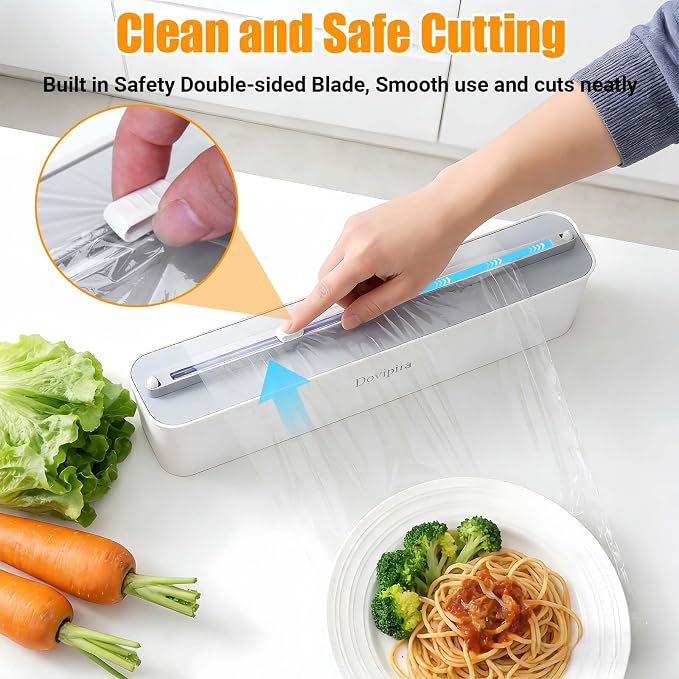 Magnetic Plastic Wrap and Foil Dispenser with Cutter, Upgrade Large Size Fits Max 12.8In x 984Ft Cling Film, Adhesive Wall Mounted Aluminum Foil and Wrap Organizer Holder for Kitchen