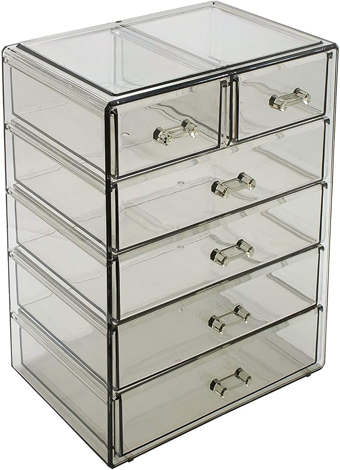Sorbus Acrylic Makeup Organizer Set, 6-Drawer Vanity & Countertop Cosmetic Storage with Small & Wide Drawers, Black Jewel Makeup Storage for Brushes, Lipsticks, Jewelry, Holiday Gift for Women & Teens