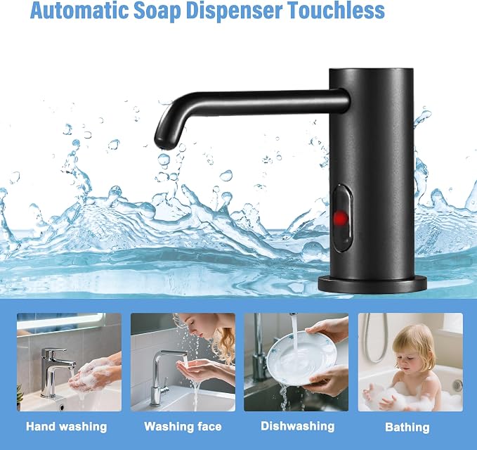 Automatic Soap Dispenser Touchless for Kitchen Bathroom Sink Built in Electric Soap Dispenser Infrared Sensors Liquid Commercial Dispenser with Bottle and Pump 33.81oz/1000ml (Black)