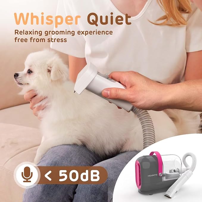 HEAPETS Dog Grooming Vacuum Kit - 3L Vacuum with 7 Tools, Low Noise Electric Clipper and Brush for Pet Shedding at Home, Gray
