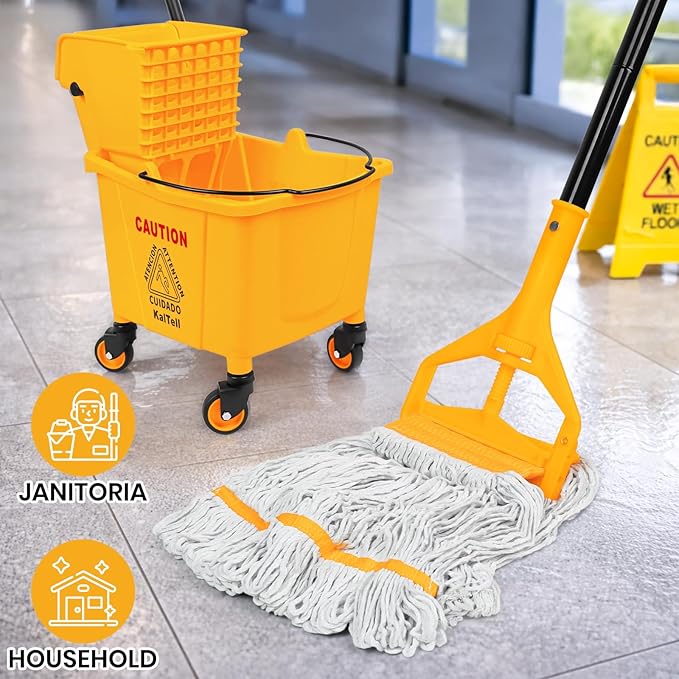 6PK Heavy Duty Commercial Mop Head Replacement- Loop End Cotton Blend String Refill for Side Loading & Clamp Style Mops, Restaurant , Janitorial & Industrial Cleaning(Yellow)