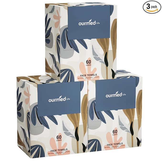 Ourmed Life Disposable Face Towels, 10 x 12 in XL Facial Towels, 180 Count | Clinically Tested, Reduce Redness, Skin Soothing, Sensitive Skin friendly, Biodegradable, Skincare, Women Cleansing,Absorbent