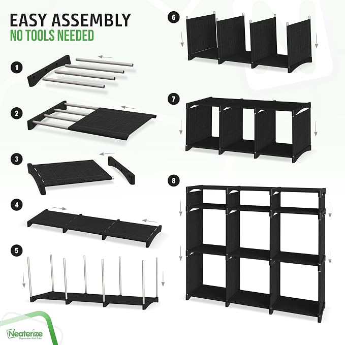 Cube Storage Organizer with 9 Storage Bins Included – Storage Cubes for Home Organization, Toy Storage, Office Storage, Living Room Storage, and General Storage Solution (Black)