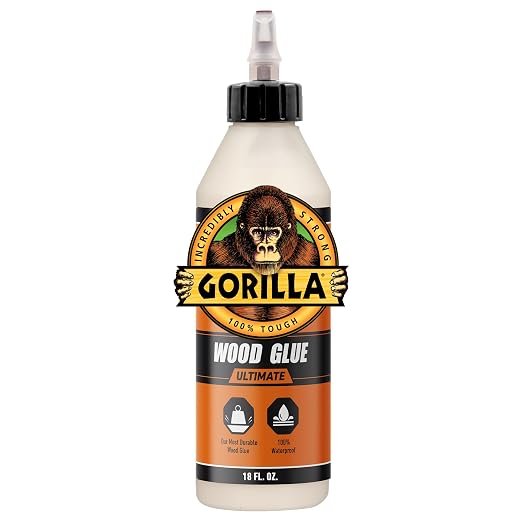 Gorilla Ultimate Waterproof Wood Glue, Natural Color, 18 oz (Pack of 1) – For Wood Working Projects and Repairs, Indoor & Outdoor