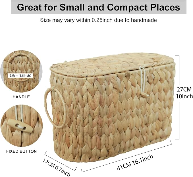 Coeusy Toilet Paper Basket with Lid,Wicker Basket for Bathroom Organizers and Storage,Holds Up to 6 Mega Rolls, Decorative Hand-Woven Rattan Bathroom Decor Accessories,Natural Water Hyacinth