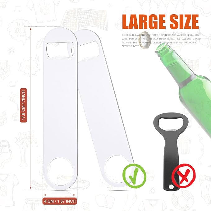 Geiserailie Sublimation Blank Bottle Opener Stainless Steel Flat Beer Bottle Opener for Kitchen Restaurant Personalized Sublimation Photo(White,8 Pieces)