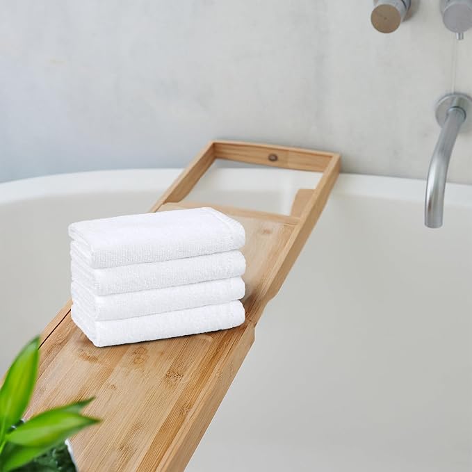 Amazon Basics Cotton Washcloths, Lightweight Quick-Dry, Absorbent Face and Body Towel Set, 12" x 12", White, 12-Pack